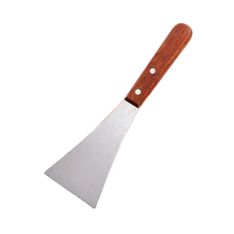 Outils de cuisson Couteaux à fromage Outils Spatules à pâte Large lame courbée en acier inoxydable avec grattoir de luxe en bois