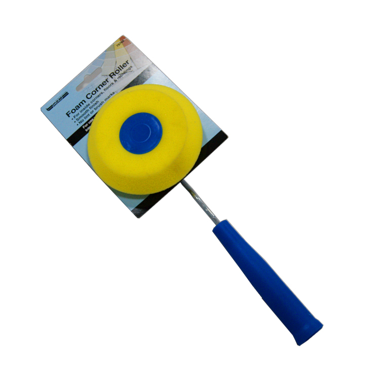 Brosse à rouleau d'angle circulaire pinceau éponge de couleur jaune rouleau en mousse à tête ronde de densité normale avec poignée en plastique